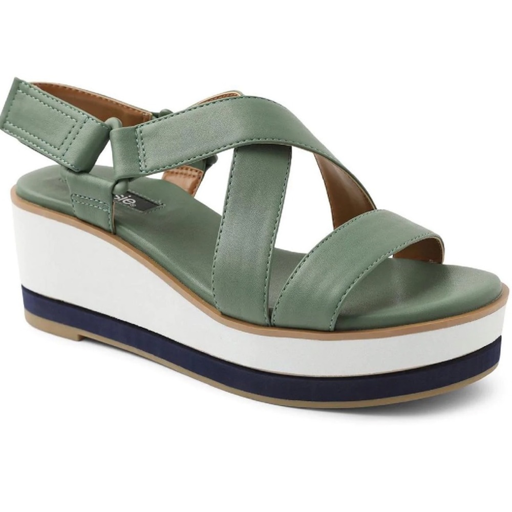 Kensie sage wedge flatform strappy open toe sandals green army NIB 8M 9.5M - Picture 2 of 14